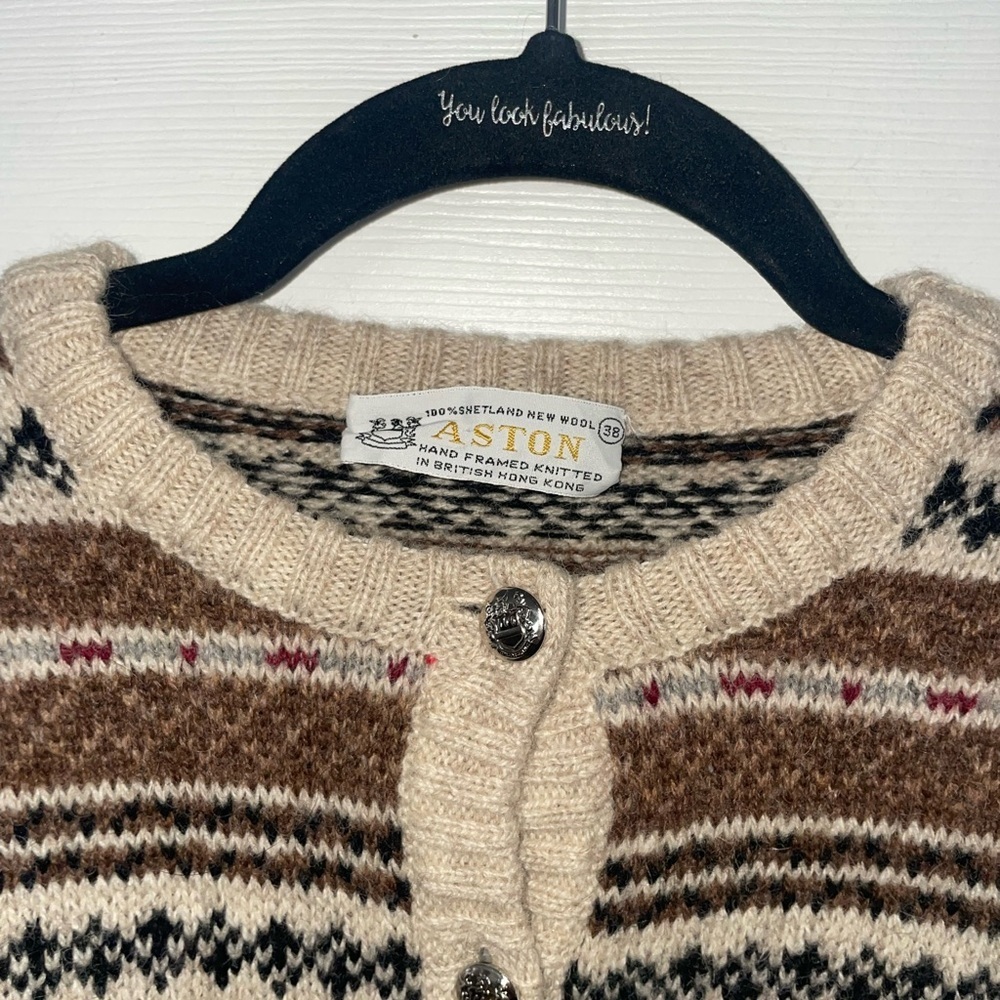 Aston Vintage Handmade Wool Sweater Striped Beige and Brown Women's Sweater - Picture 3 of 8